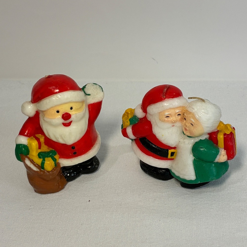 Vintage‎ Christmas Candles Kitsch Red Santa Mrs Claus Set 2 Nostalgia Retro